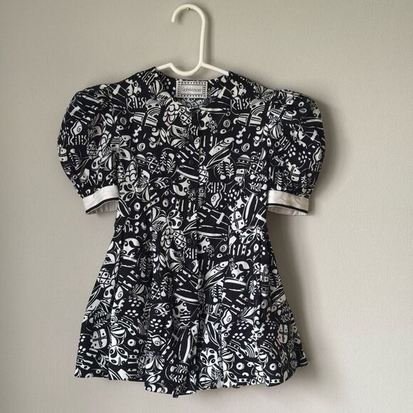 Vintage 80’s Gianni Versace Puff Sleeve Girls Dress Black & White - Picture 2 of 10